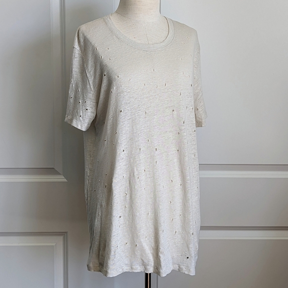 IRO Clay Holey Tee Short Sleeve 100% Linen Shredded Holes Throughout Ecru L NWOT - Picture 1 of 14